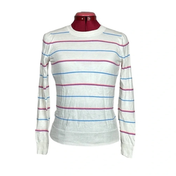 Banana Republic White Sweater with Pink and Blue Stripes - Picture 1 of 5